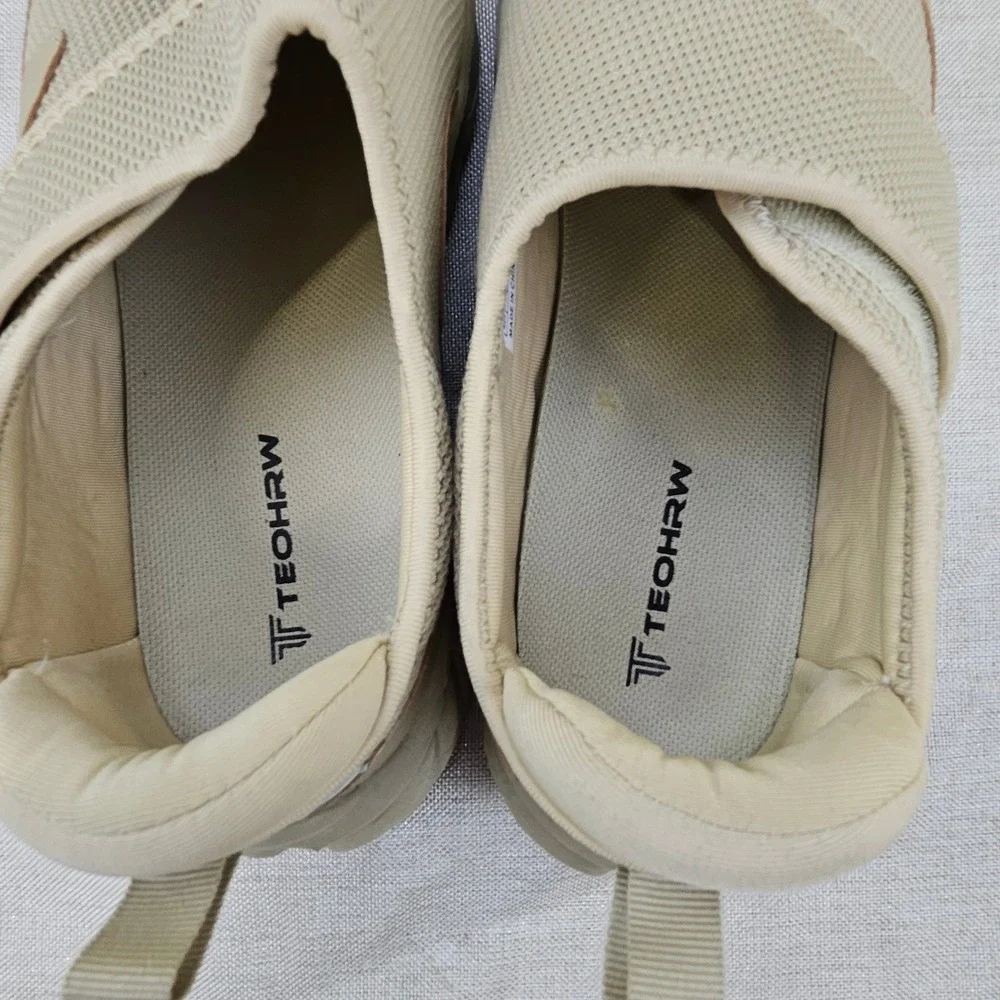 TEOHRW Men's Beige‎ Mesh Slip On Sneakers Hook and Loop Shoes Size 9.5 Wide